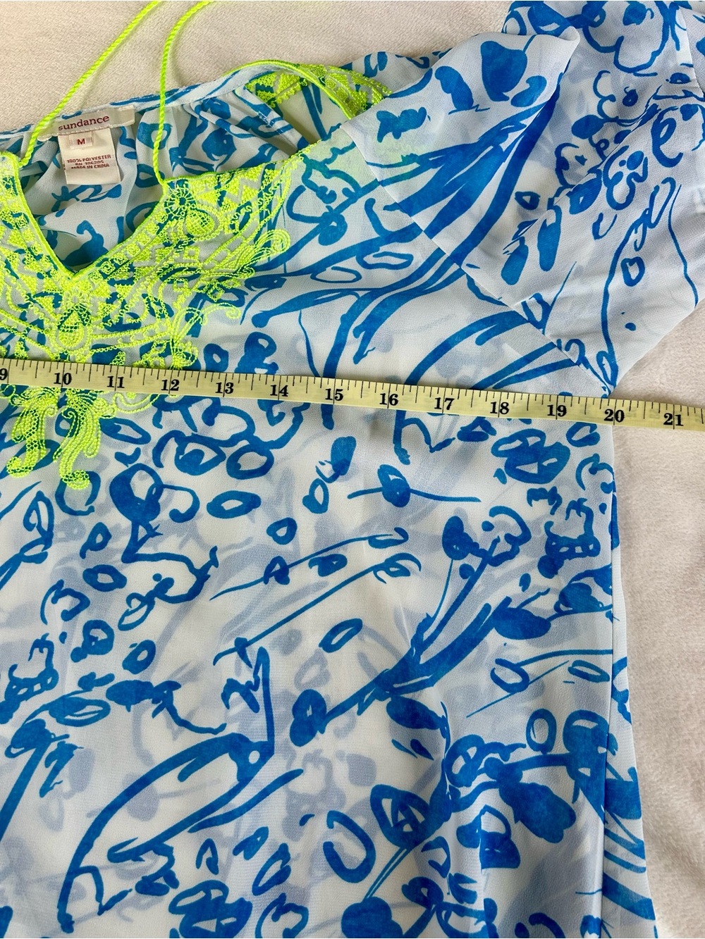 Sundance Women’s Blue & Neon Yellow Beach Cover-Up Boho Tunic Sz M - Picture 4 of 6